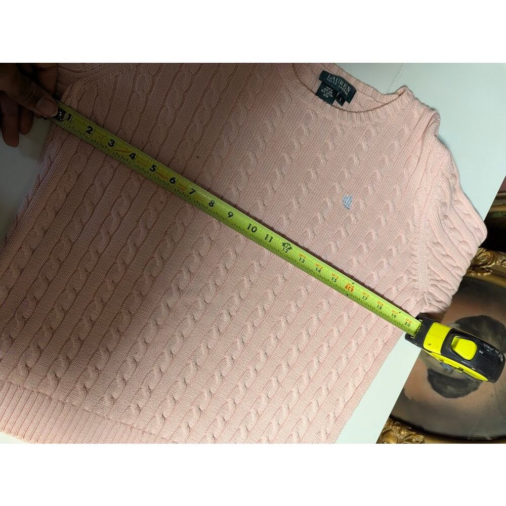 Vintage Lauren Ralph Lauren Light Pink Cable Knit Sweater Size Large Preppy Y2K - Picture 6 of 7